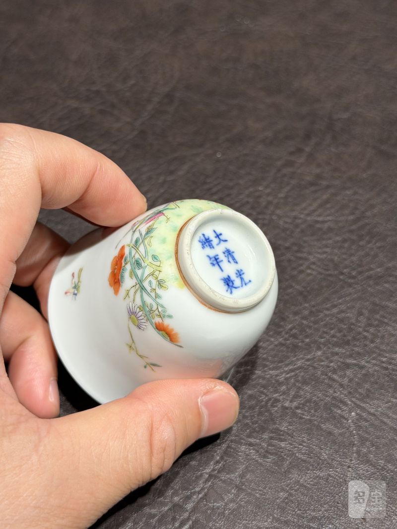 清光绪 粉彩花鸟纹杯 - 图8